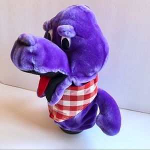 NEW Vintage Hand Puppet DINER SAURUS Stuffed Plush Animal Toy 9 3/4” Purple
